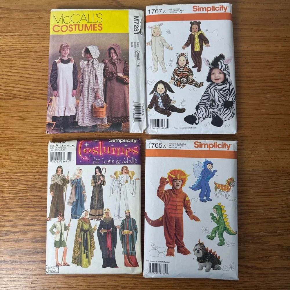 Lot of 4 Sewing Patterns‎ Simplicity McCalls Kids Adults Halloween Costumes